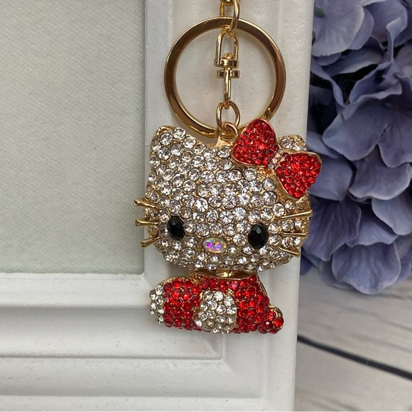 Hello Kitty with Red Crystal Dress & Bow Keychain Charm - Picture 3 of 12